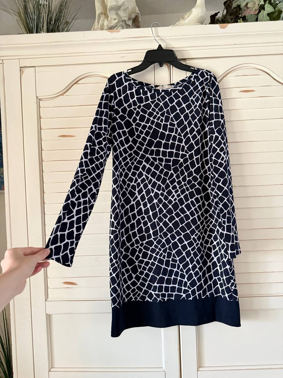 Michael Kors Printed Long Sleeve Dress Size M Navy