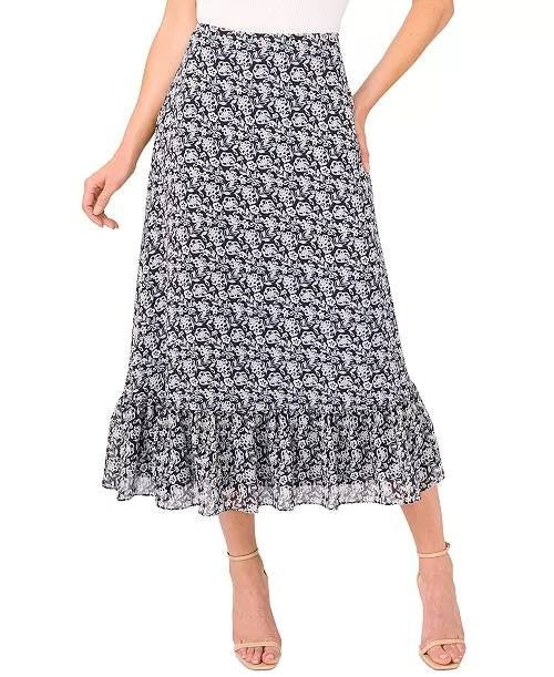 CeCe Printed Ruffle-Hem Midi Skirt Size 12 Night Shade NWT $69