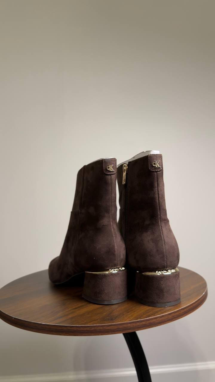 Calvin  Klein   Block  Heel  Ankle  Booties  Brown  Man‑Made  7M  New  $129