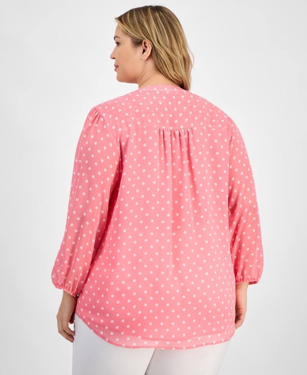Tommy Hilfiger 3/4‑Sleeve Pintuck Split‑Neck Tunic Top Pink 1X NWT $69.50