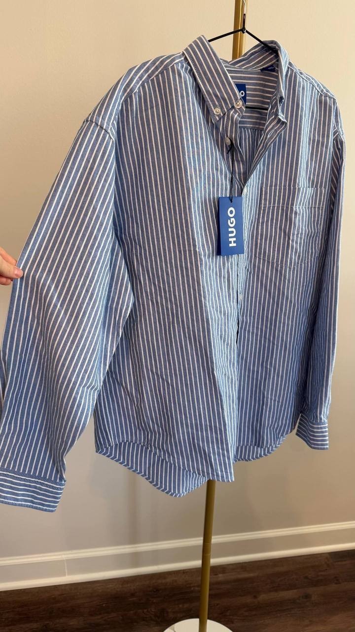 HUGO Men’s Blue Striped Shirt 100% Cotton Modern Fit M $171 NWT
