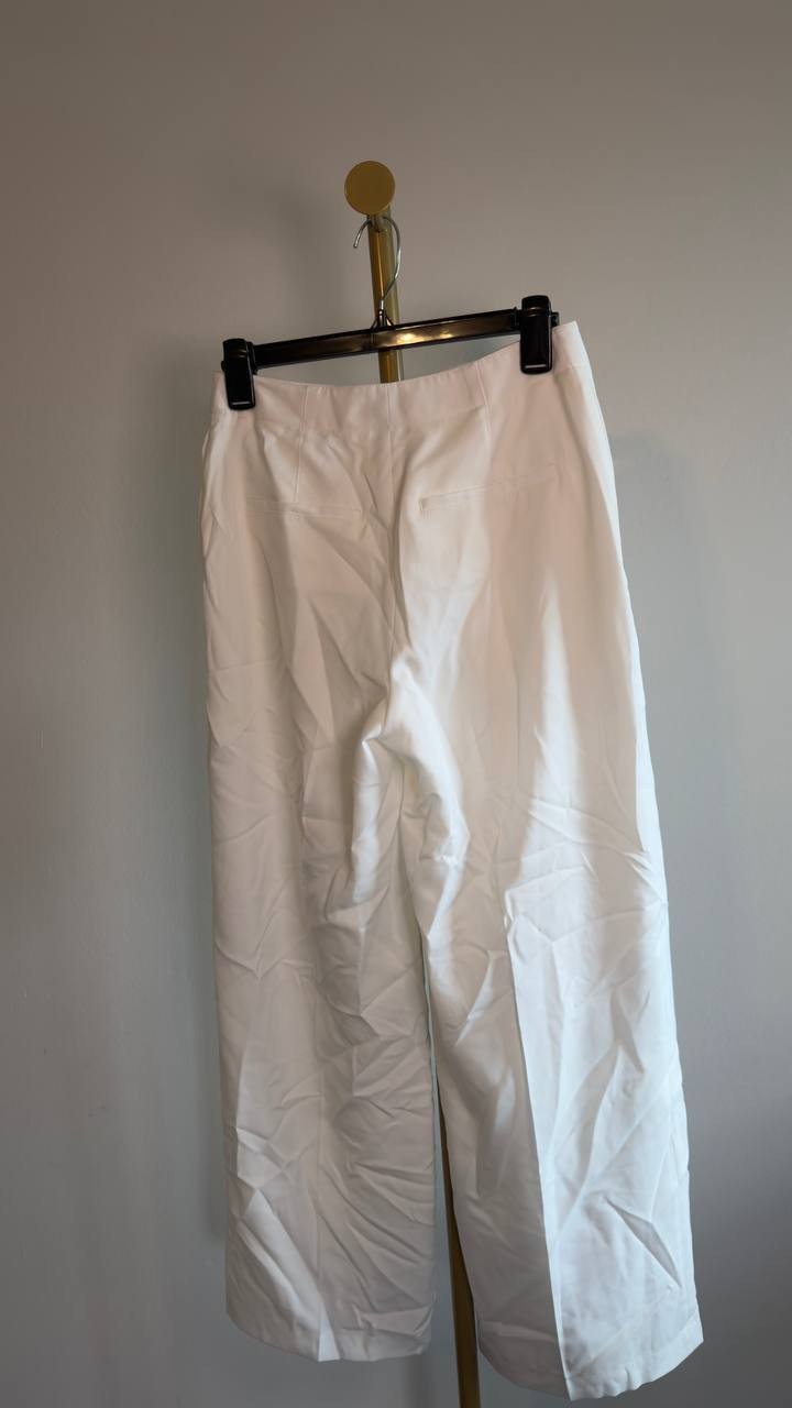 Theory Deep Pleat City Twill Wide‑Leg Pant 0 Ivory NWT $245