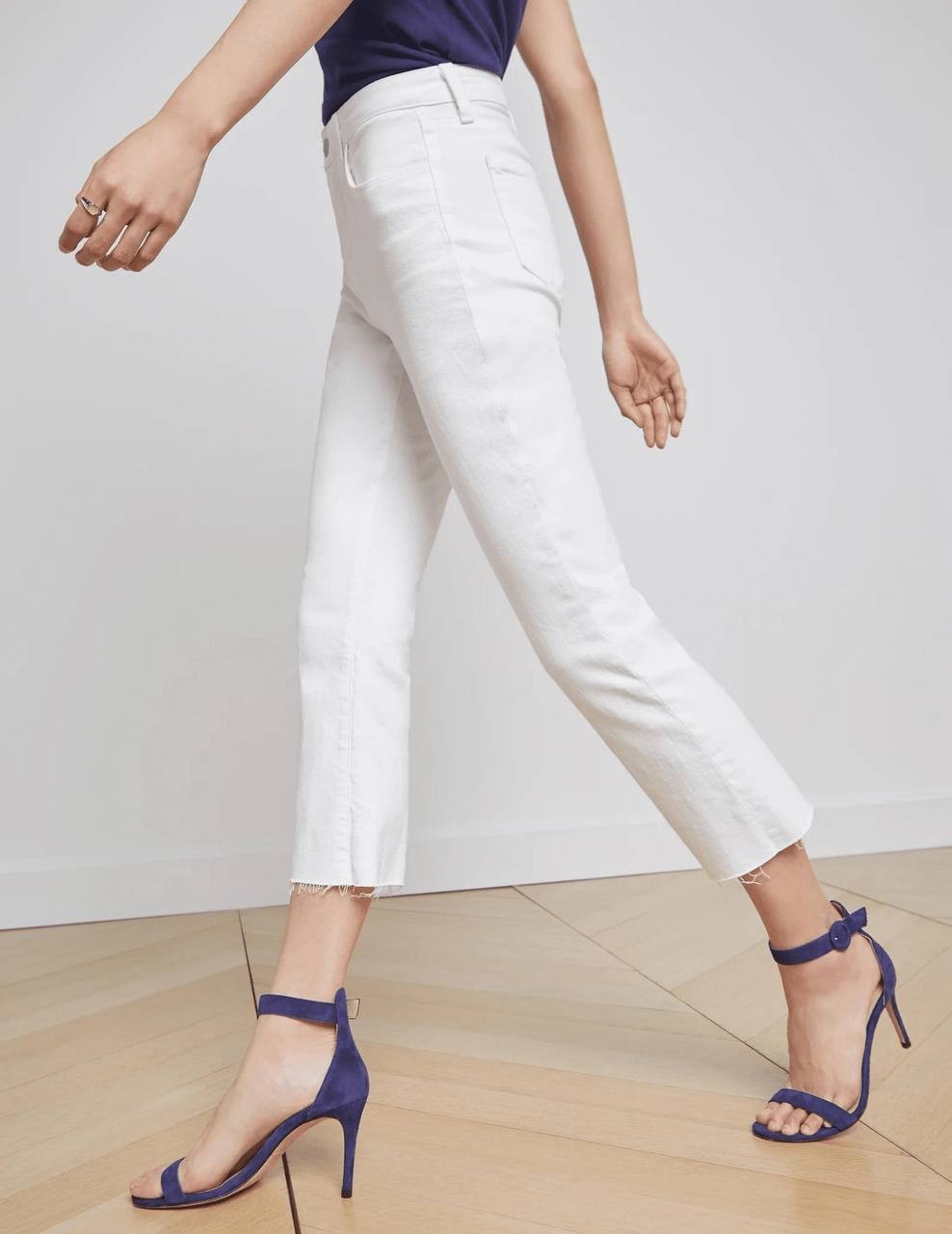 L’Agence Kendra High Rise Crop Flare Jeans Raw Hem White 24 NWT $275