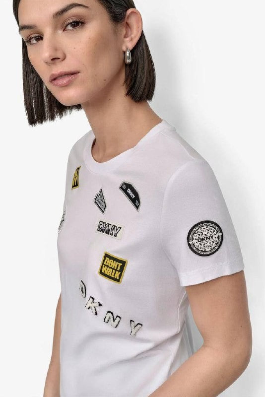 DKNY Embellished Tee White SIZE M NWT Modern Casual Top MSRP$69