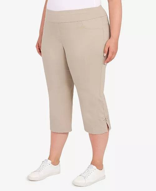 Hearts of Palm Plus Size Pull-On Capri Pants 18W Chino Beige Rayon NWT