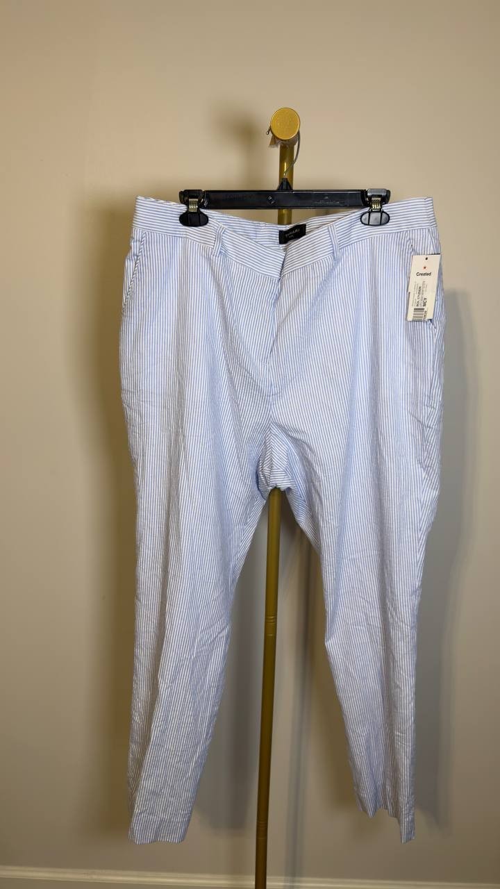 Tahari ASL Women’s Seersucker Straight Leg Pants Navy Ivory 16 NWT $99