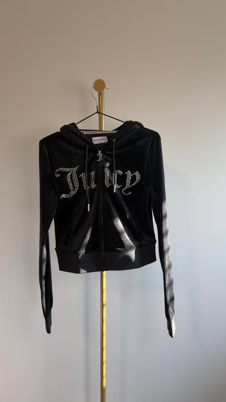 Juicy Couture OG Big Bling Velour Zip Hoodie Black Size S NWT $119