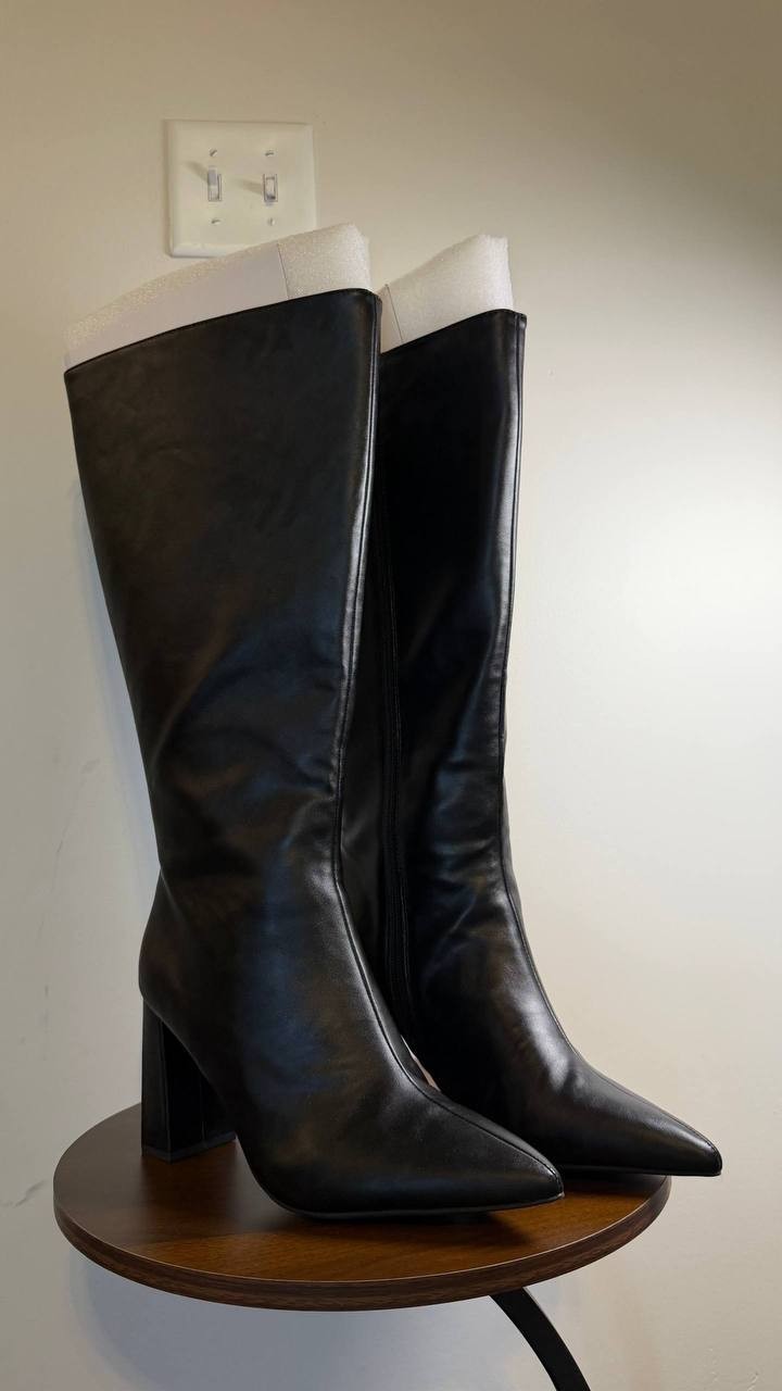 Wild Pair Islah Boots 9.5M Black Man‑Made Knee‑High Pointed Toe NIB msrp$99.90