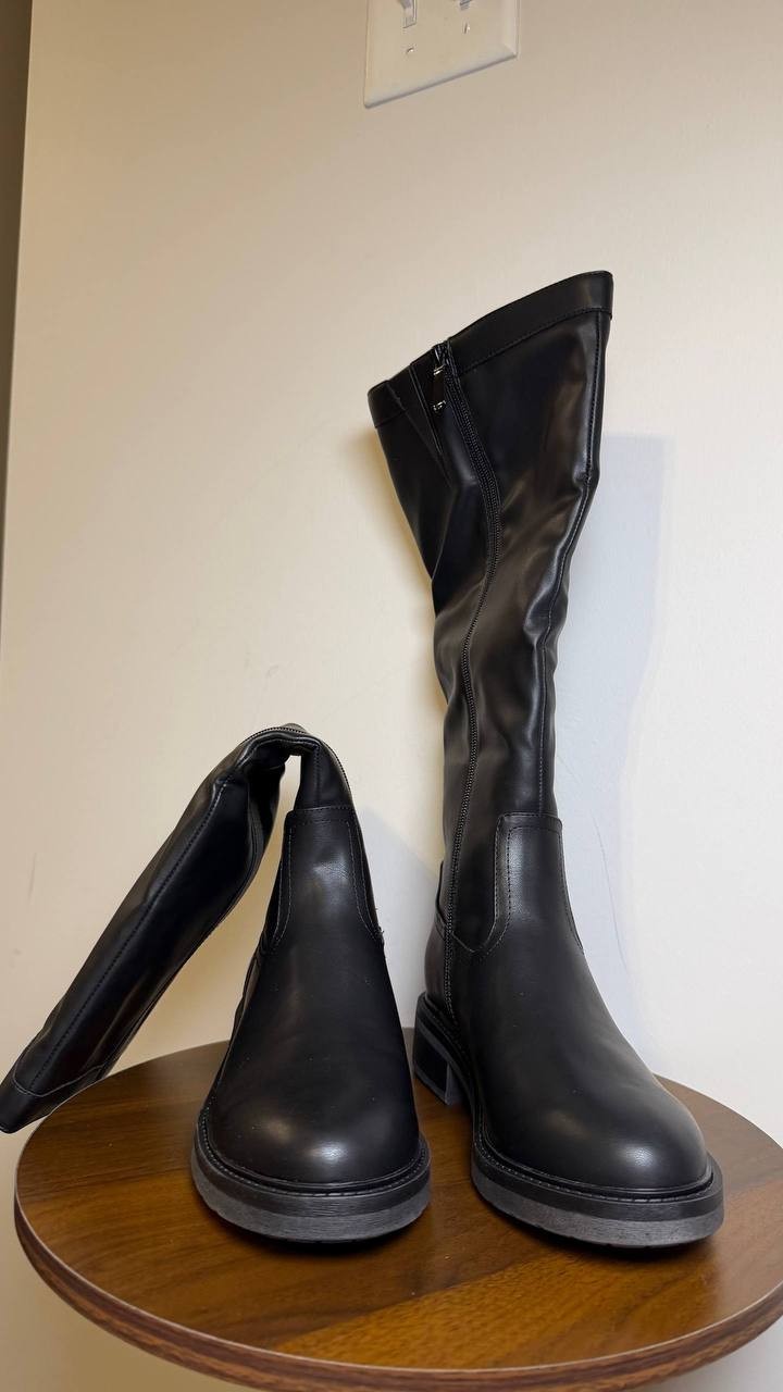 Style & Co Terryy Riding Boots 7.5M Black Tall Round Toe Zip NIB msrp$99.90