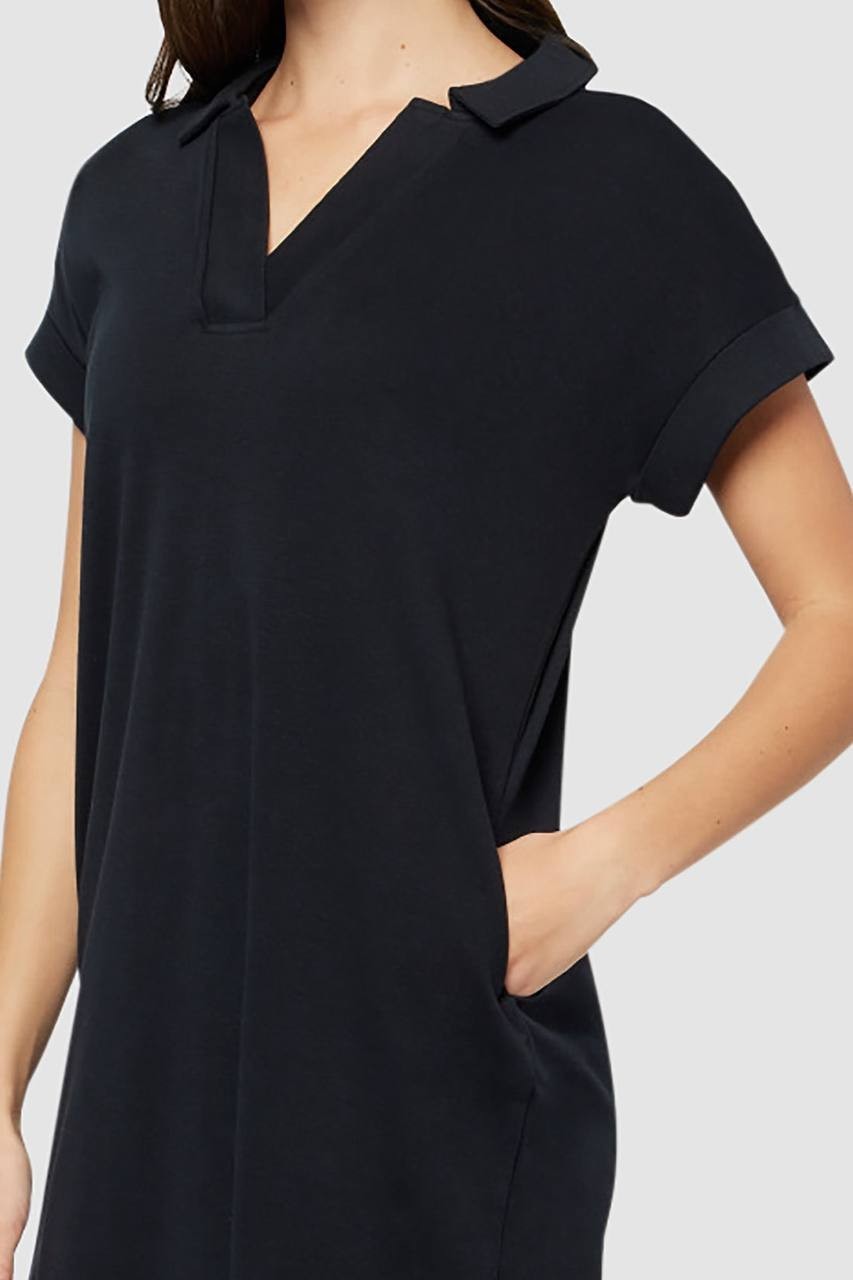 Three Dots Koda Rib Shirt Dress Black L NWT Minimalist Stretch Knit MSRP$88