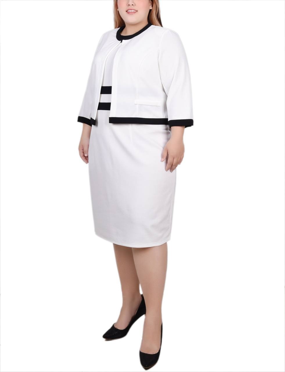 NY Collection Plus Size Colorblocked 2‑Piece Dress Set White 18W NWT $49