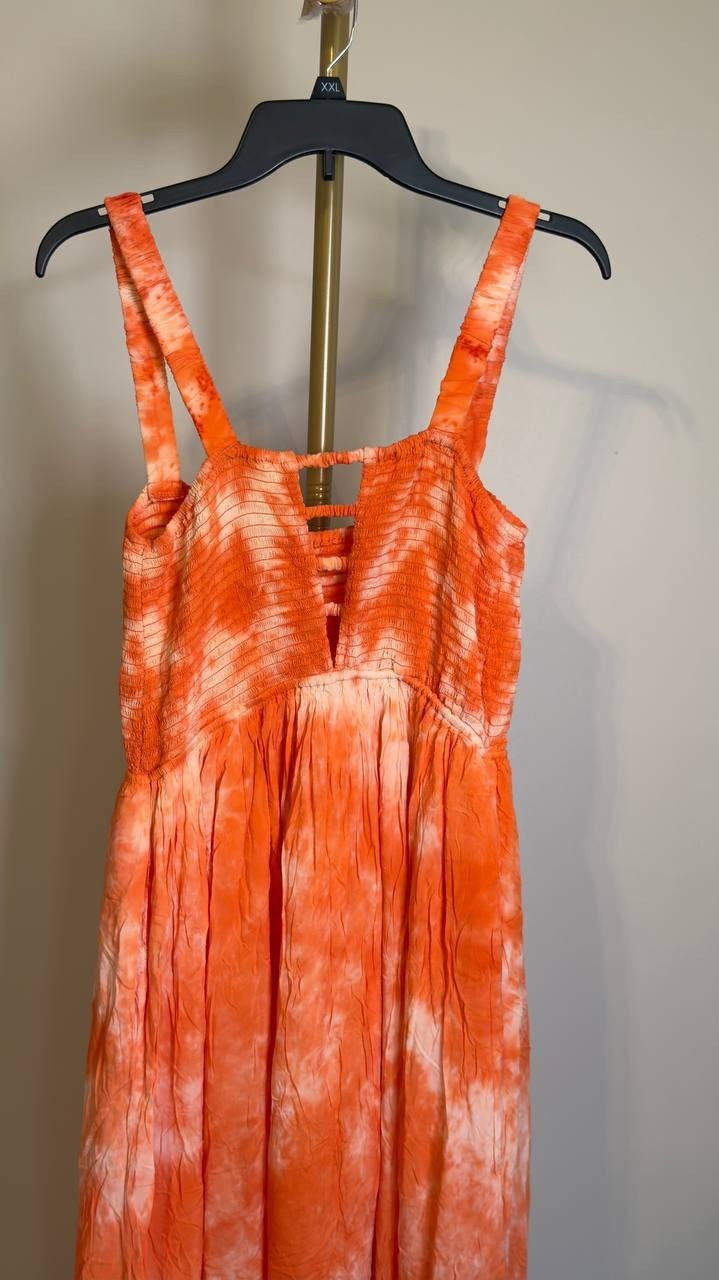 White Mark Square Neck Sleeveless Smocked Sundress Orange M NWT $84