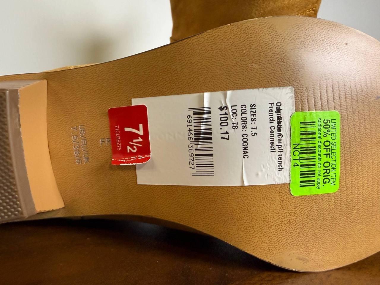 French Connection Carrie Western Boots–Cognac–Size 7.5–Faux Leather–New i Box