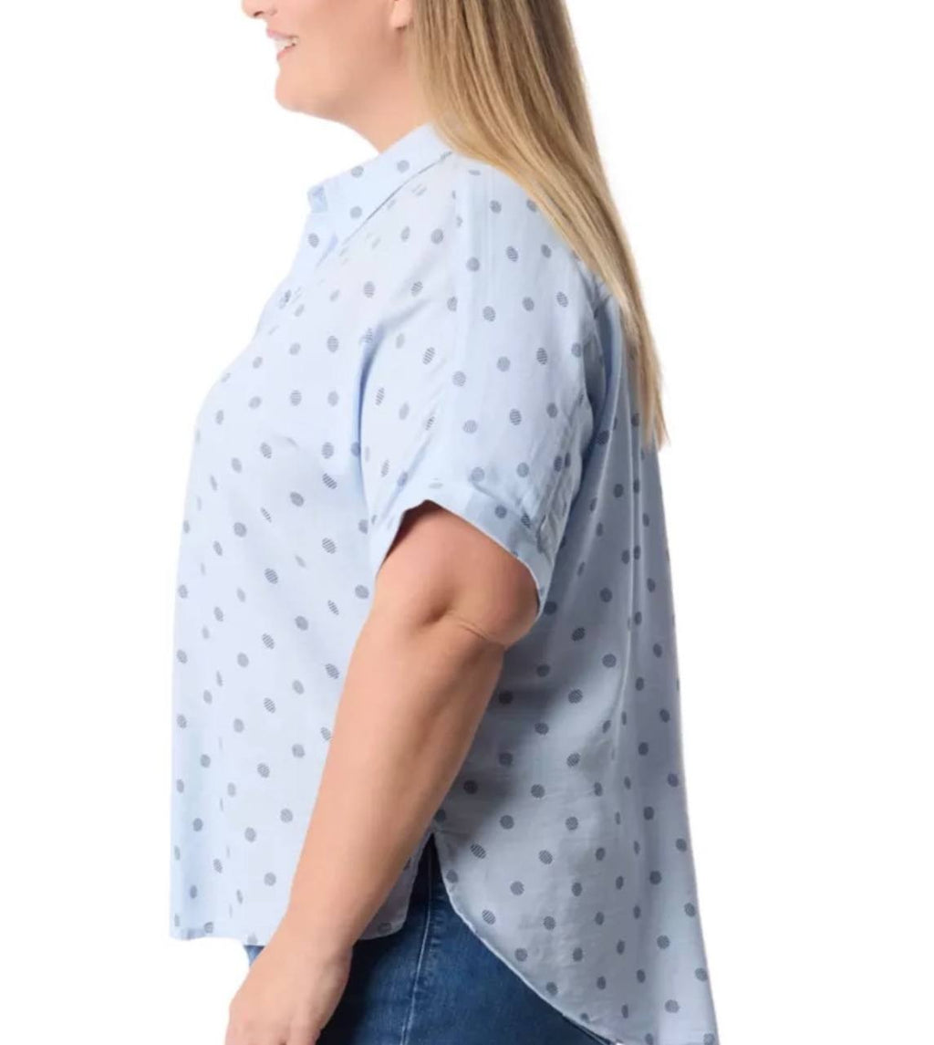 Gloria Vanderbilt Plus Size Short Sleeve Woven Shirt Blue 3X NWT $48