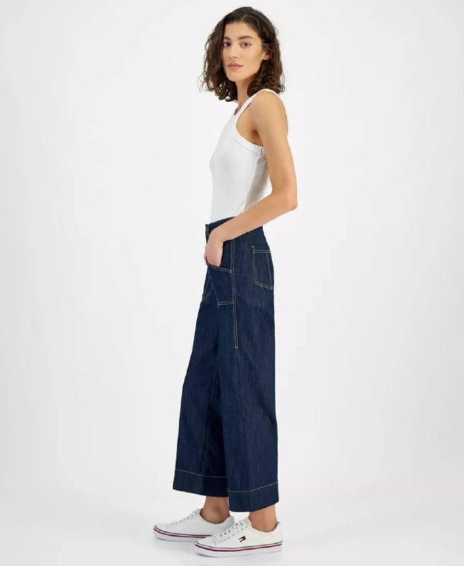 Tommy Hilfiger High‑Rise Wide‑Leg Crop Jeans Dark Blue Size8 NWT msrp$99.50