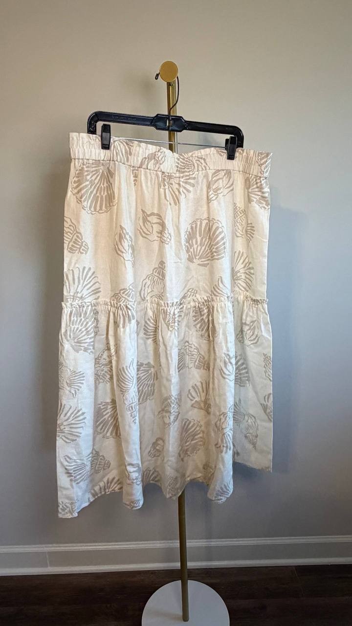 Jones New York Petite Pull‑On Tiered Midi Skirt White/Natural XL NWOT $89.50