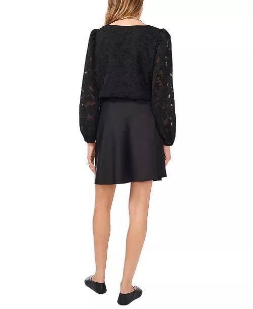 1.STATE V‑Neck Balloon‑Sleeve Blouse Black L NWOT $89