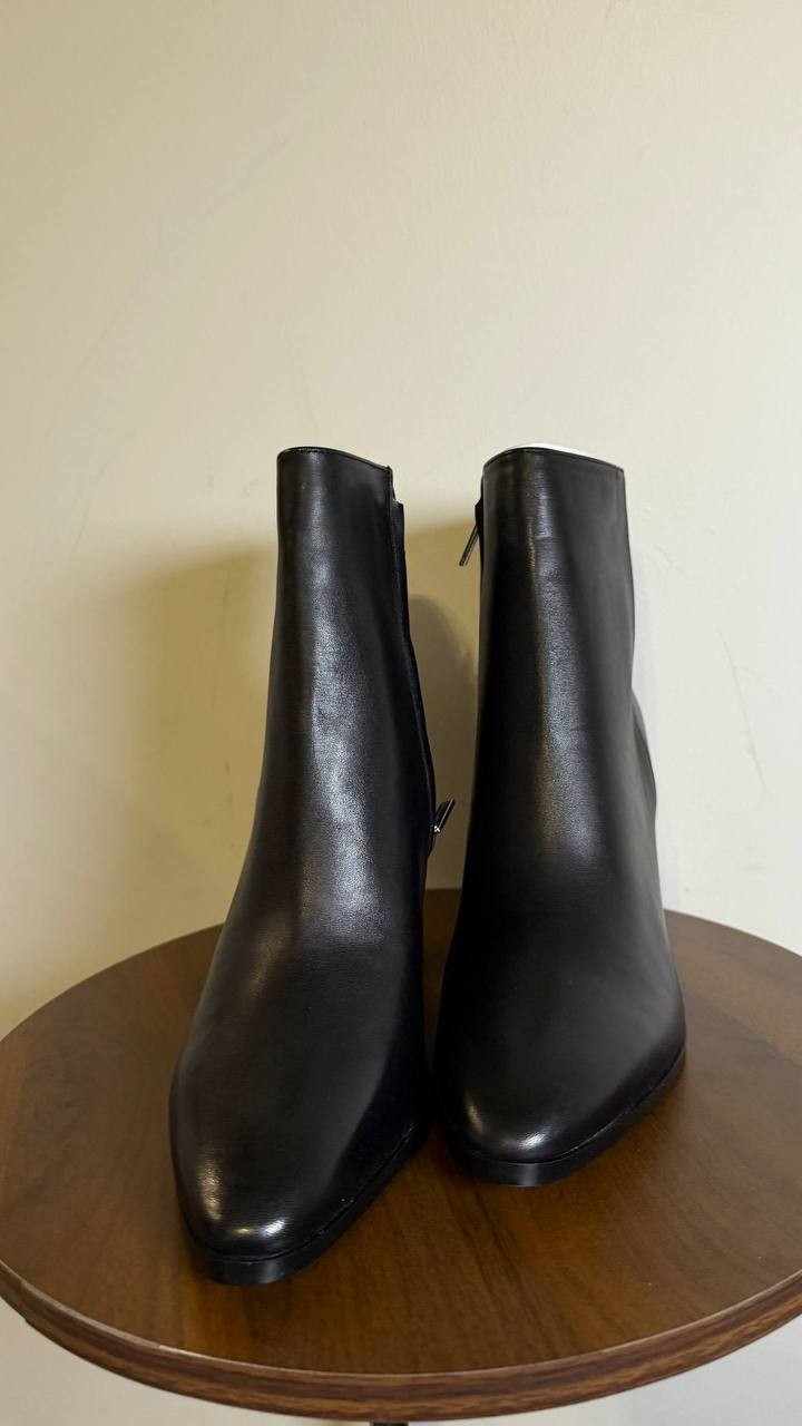 Calvin Klein Black Leather Block Heel Booties 9M New in Box MSRP $189