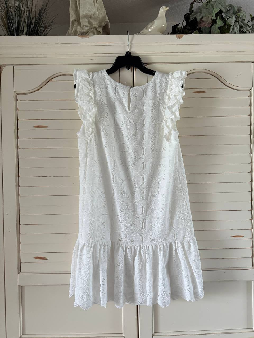CeCe Ruffle Sleeve Flounce Dress White Size 12 NWT Lined A-line Summer Style