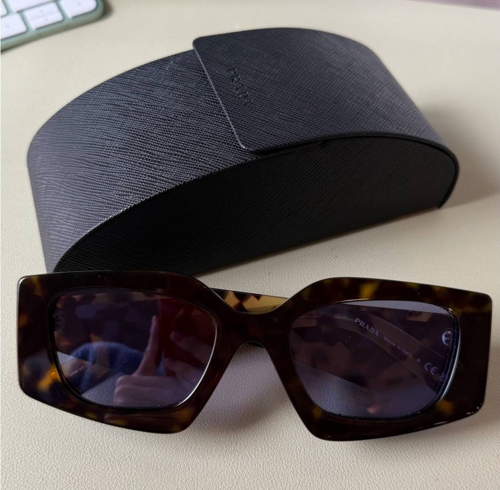 Prada SPR 15Y‑F Tortoise Blue Lens Sunglasses 52mm 2AU‑05Q Italy $375 NWB