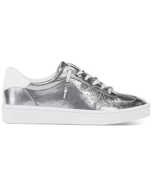Michael Kors Scotty Lace Up Leather Sneakers Silver 8 Charms NWB MSRP $125