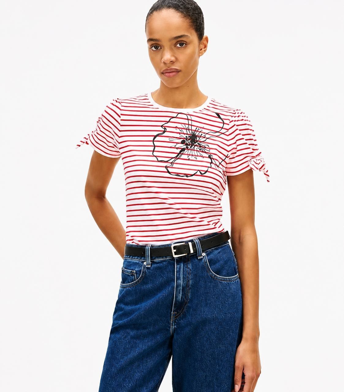Tommy Hilfiger Women’s Cotton Bow‑Tie T‑Shirt White/Red L NWT $49.50