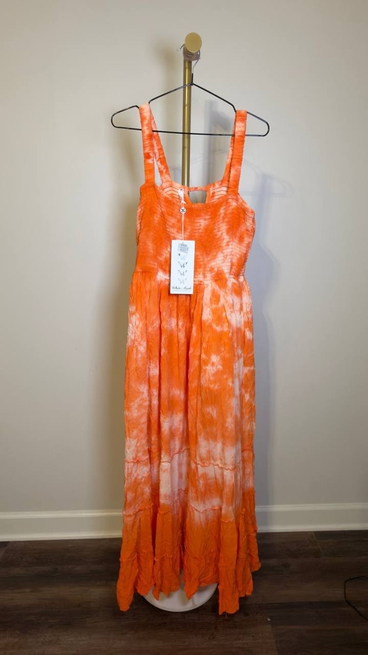 White Mark Square Neck Sleeveless Smocked Sundress Orange M NWT $84