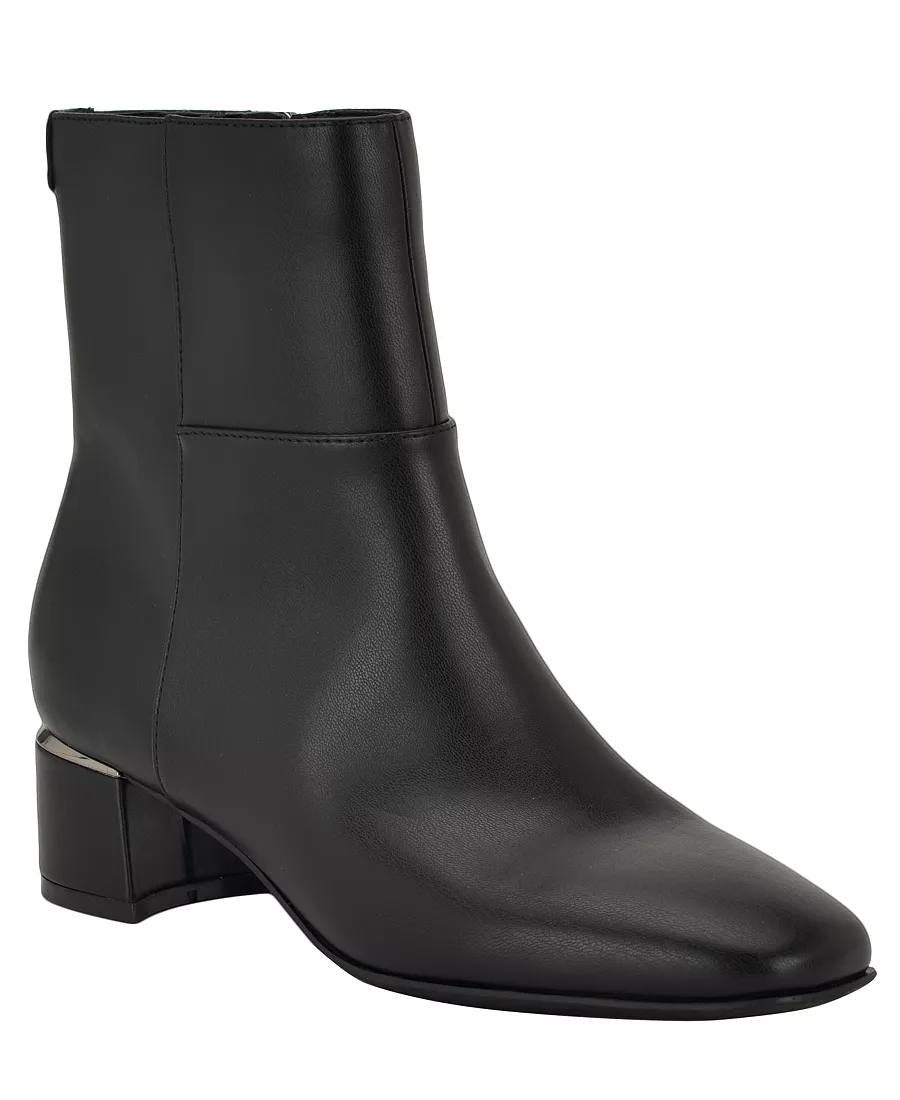 Calvin Klein Parry Booties 6M Black Man‑Made Square Toe Block Heel NIB msrp$129