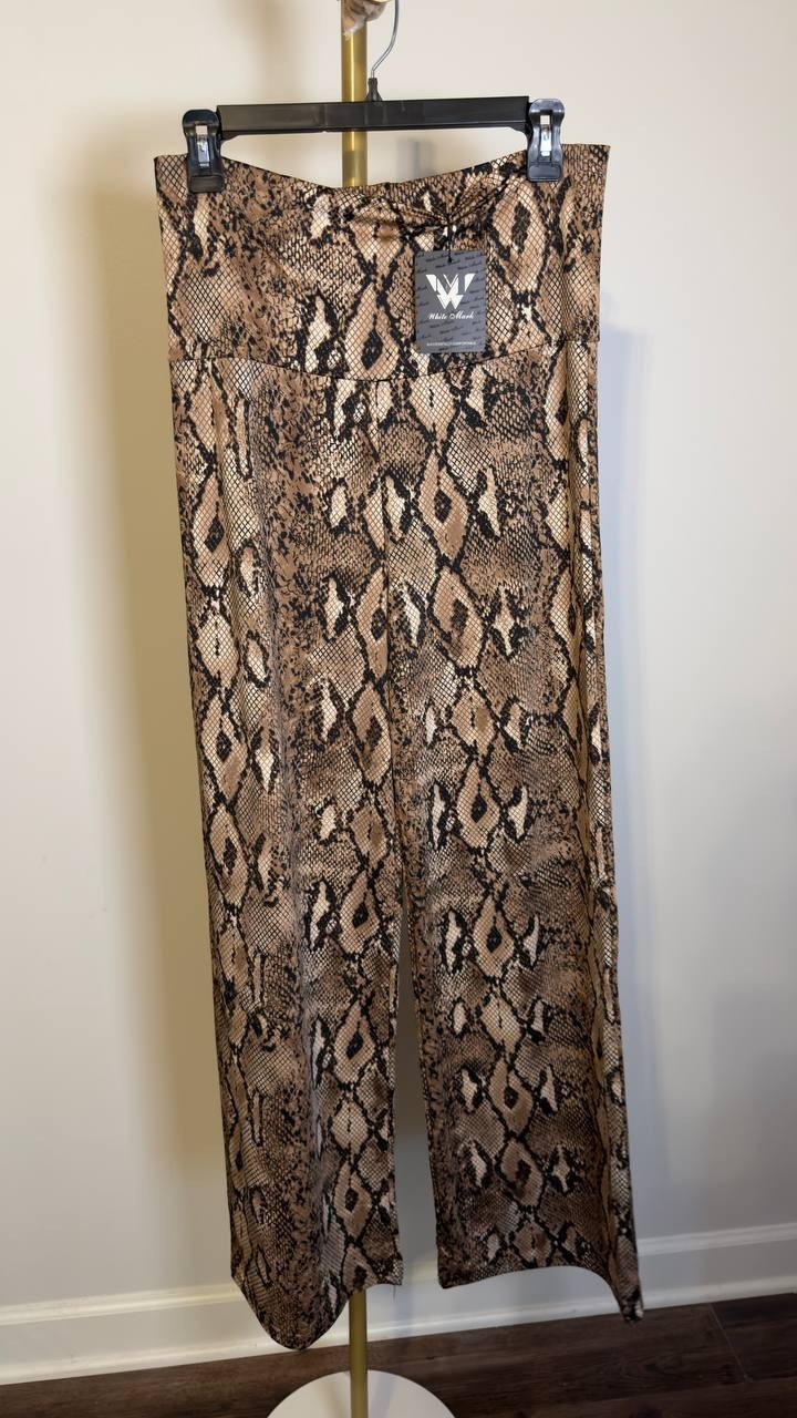 White Mark Python Printed Palazzo Pants Brown Snake L NWT $40