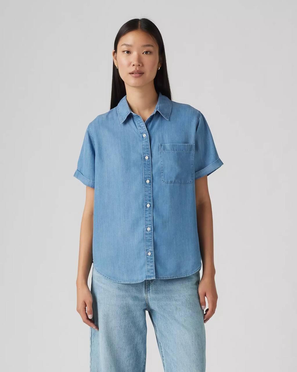 Levi’s Darlene Shirt 1X Blue Short Sleeve Button-Up Relaxed Fit NWT