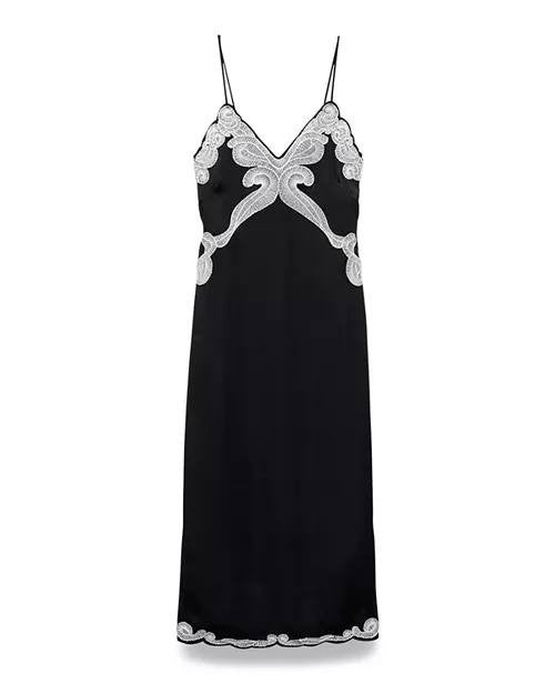 rag & bone “Ann” Embellished Slip Dress – Size 8 – Black Satin – NWT – MSRP$598