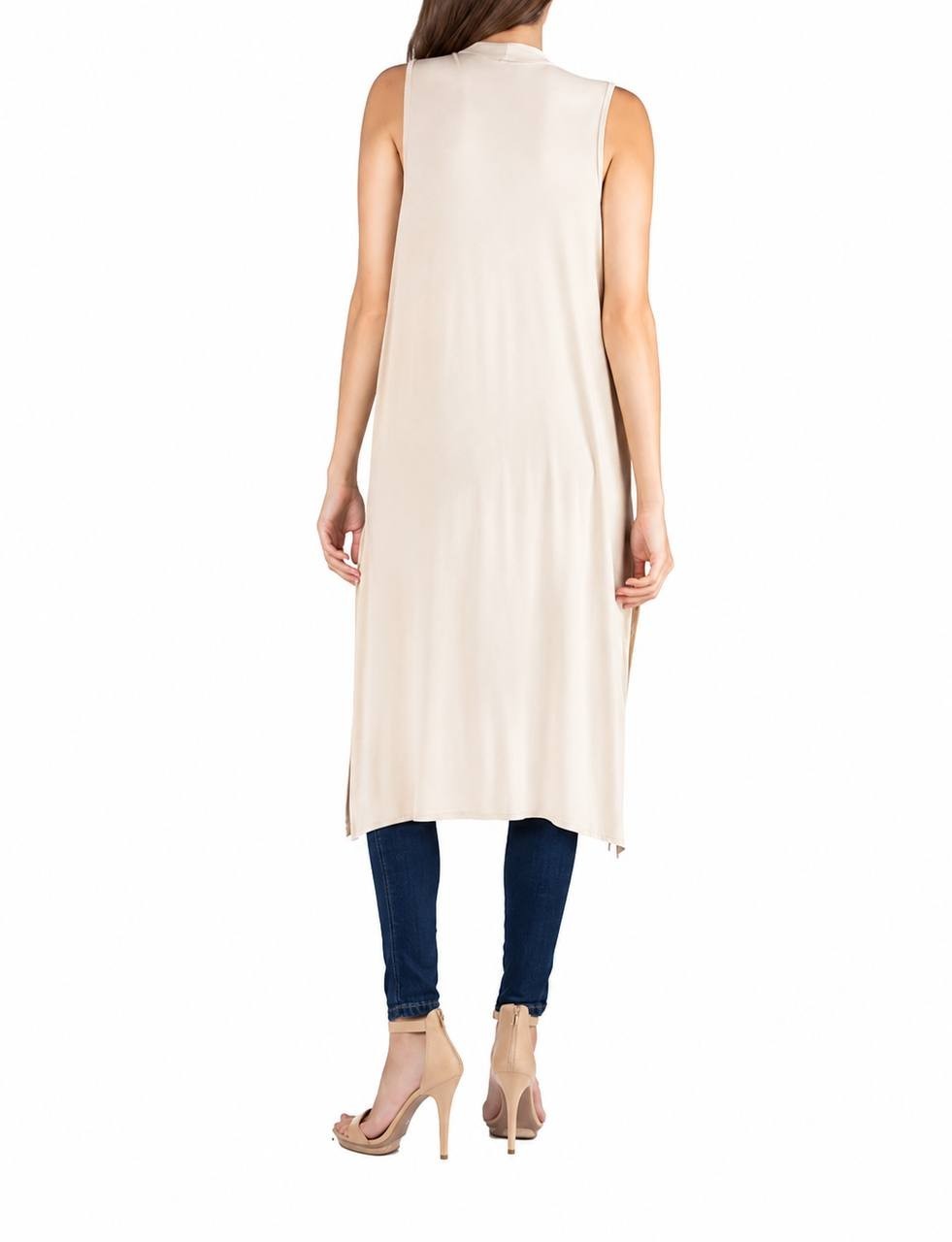 24seven Comfort Apparel Long Side-Slit Cardigan Vest Oatmeal XL NWT $59.99