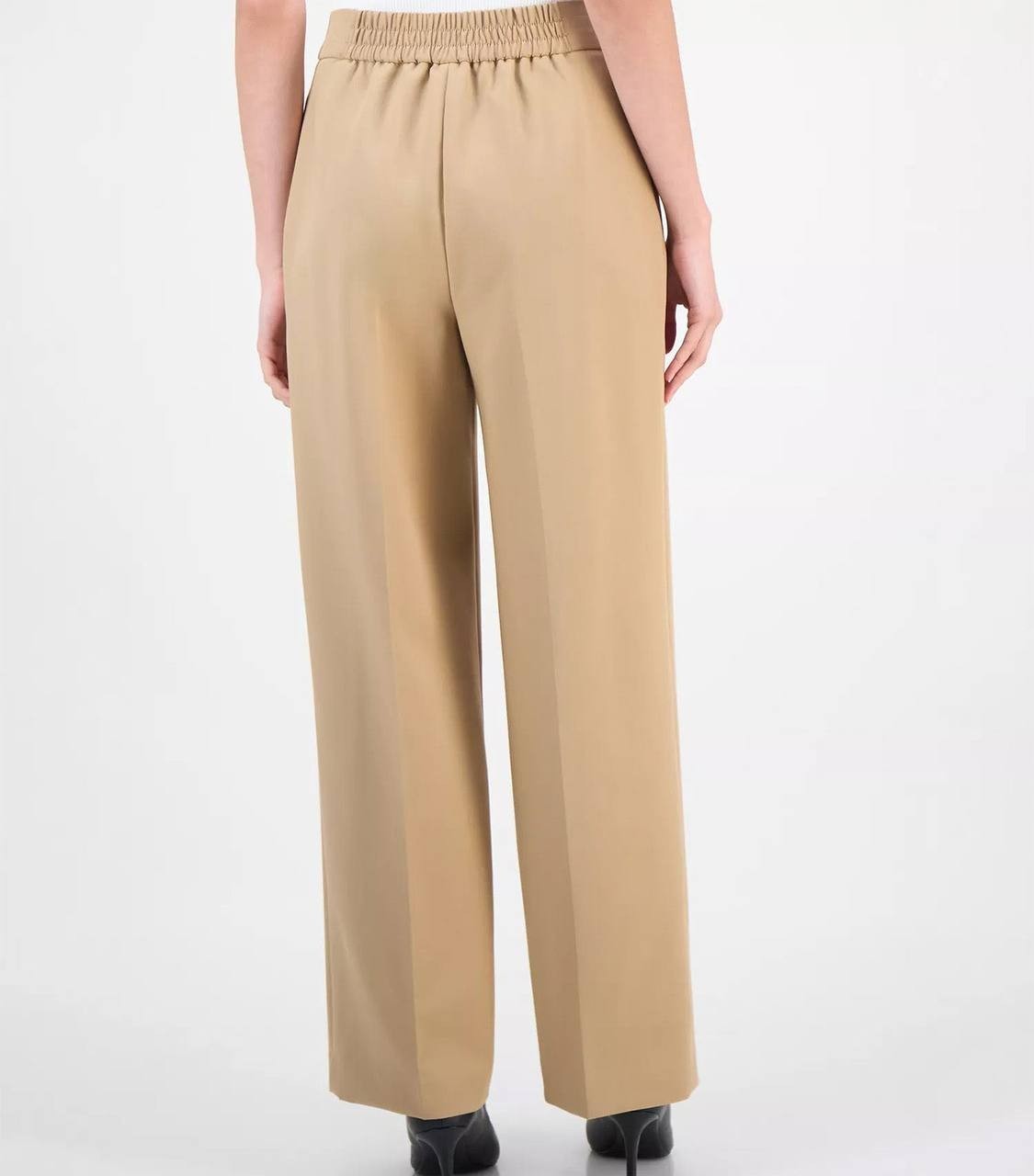 Anne Klein High-Rise Pleated Wide-Leg Twill Pants Beige 16 NWT $99