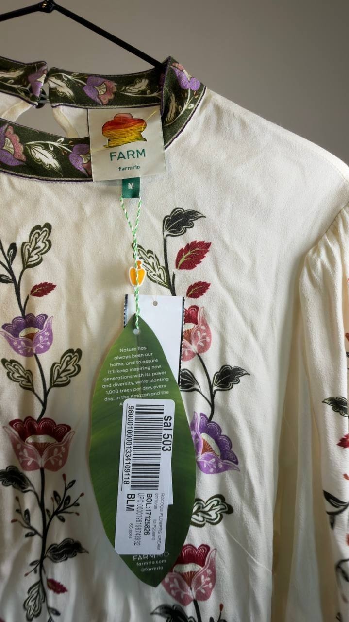 FARM Rio Rococo Long‑Sleeve Tiered Mini Dress White Multi M NWT $248