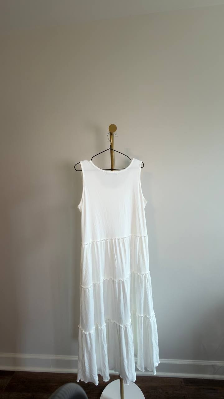 White Mark Scoop Neck Sleeveless Tiered Midi Dress White L NWT $68