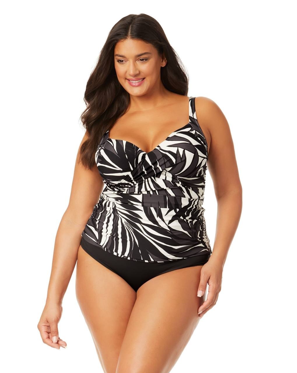 Anne Cole Plus Palm Chic Drape Front Underwire Swim Top Multi 18W NWOT $92