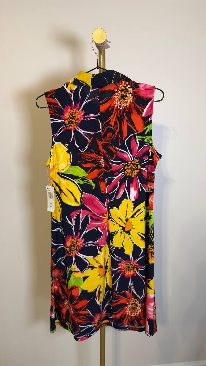 MSK Women’s Floral Jersey Front‑Zip Sleeveless Dress Black Floral M NWT $69
