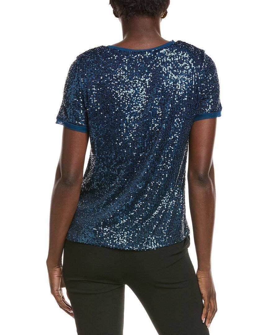Anne Klein Sequin Mesh T‑Shirt – Baltic Teal – Size L – NWT – $89
