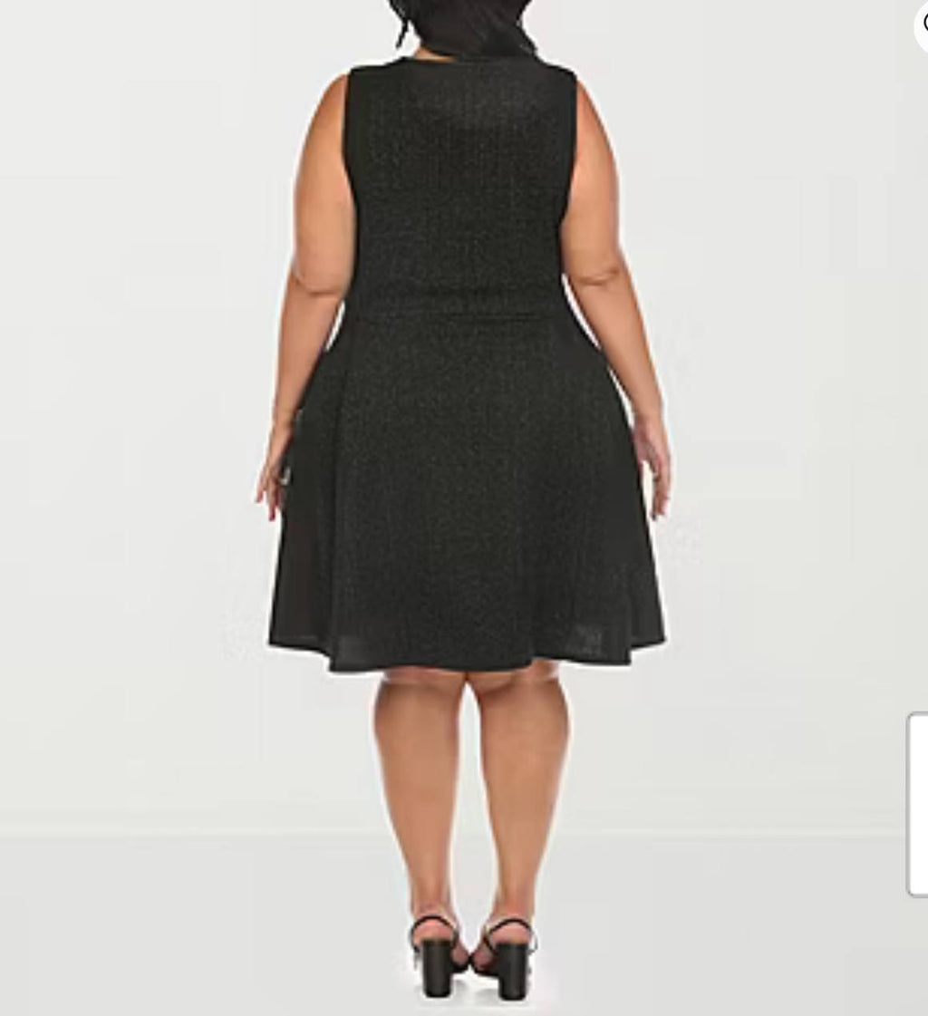 White Mark Dress 2XL Black Sleeveless Fit Flare Scoop Neck Stretch Knit NWT