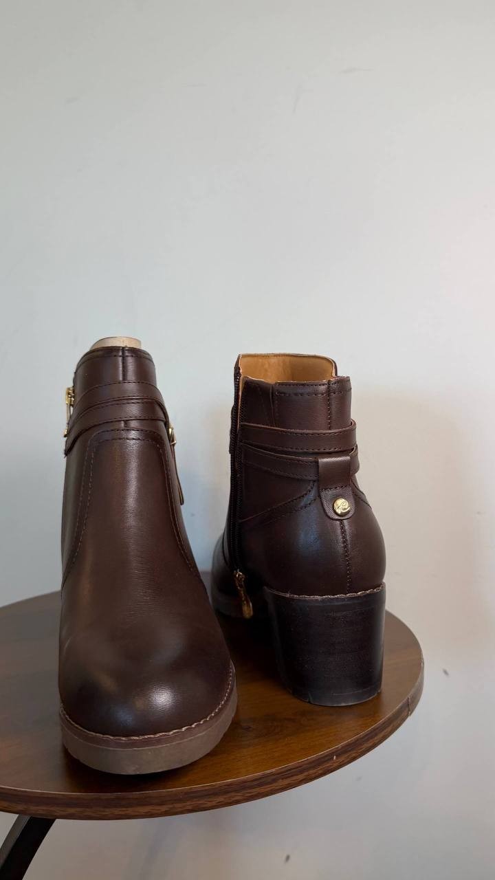 Easy Spirit Carter Ankle Booties Dark Brown 10W Leather Block Heel $159 NWB