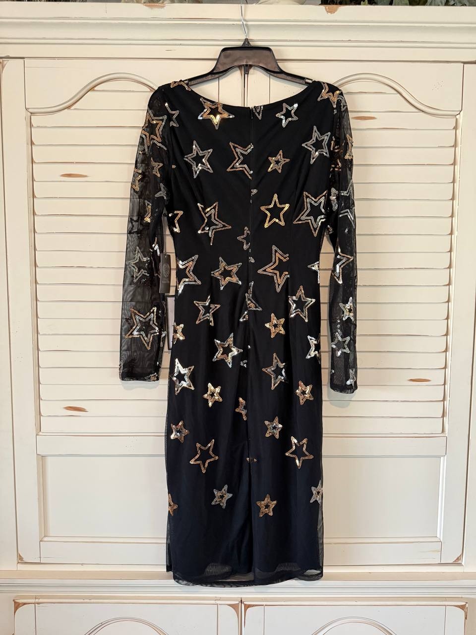 Vince Camuto Women's Sequined Stars Mesh Bodycon Dress Cocktail Party Black 10