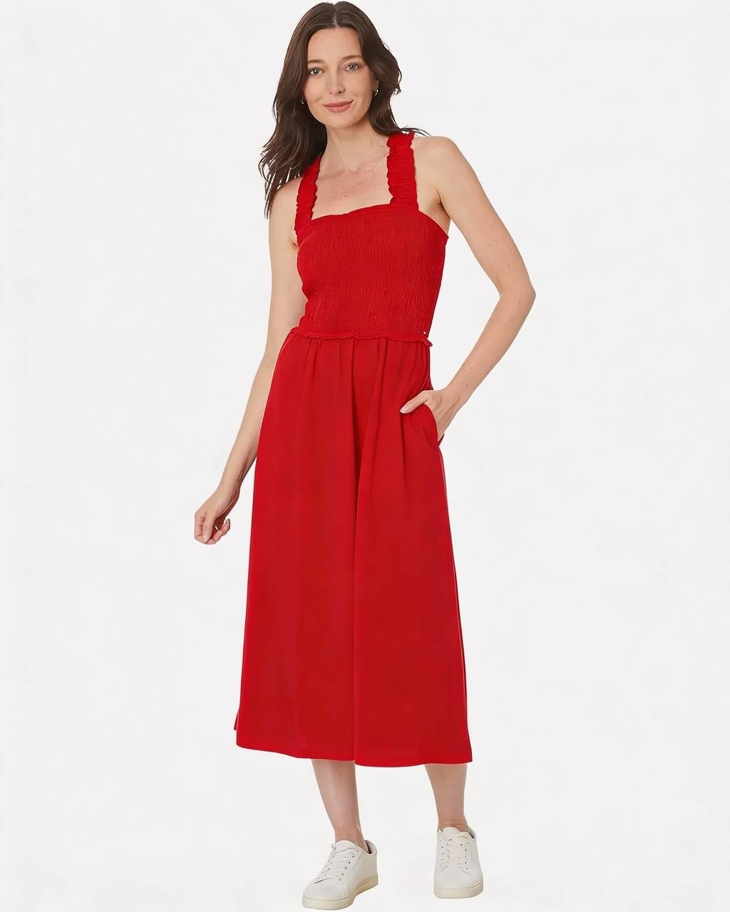Tommy Hilfiger Smocked Midi Dress- Red – Size M – NWOT – €83.24