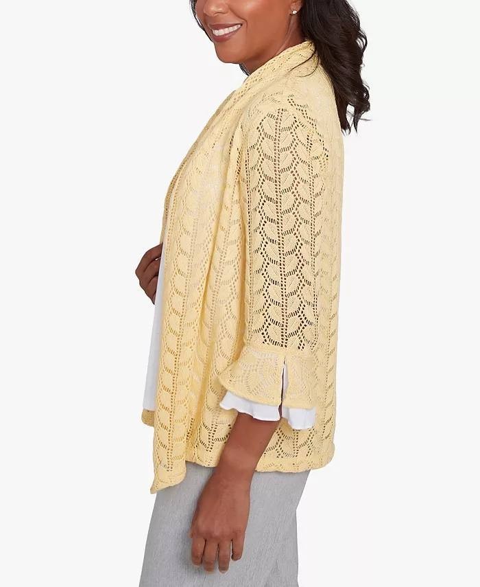 Alfred Dunner Women’s 2‑in‑1 Pointelle Knit Top Yellow White 2X $79.50 NWT