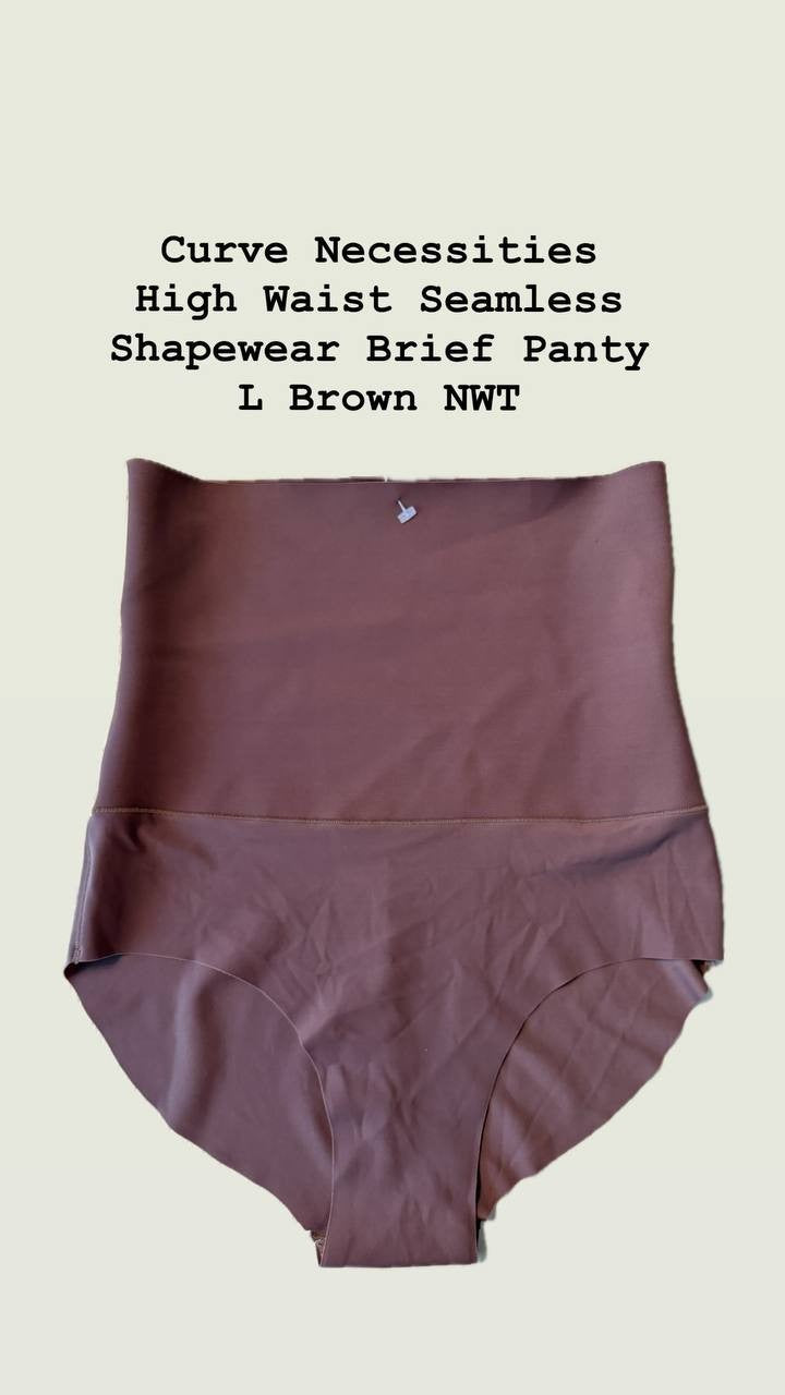 Curve Necessities High Waist Seamless Shapewear Brief Panty L Brown NWT
