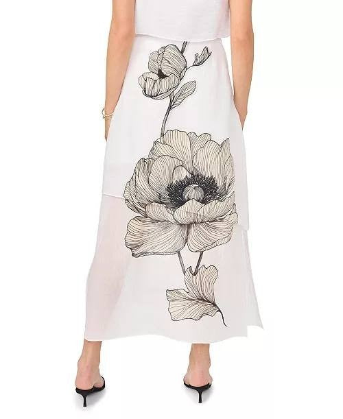 Vince Camuto Printed Layered Maxi Skirt Ultra White Size 4 NWOT $119