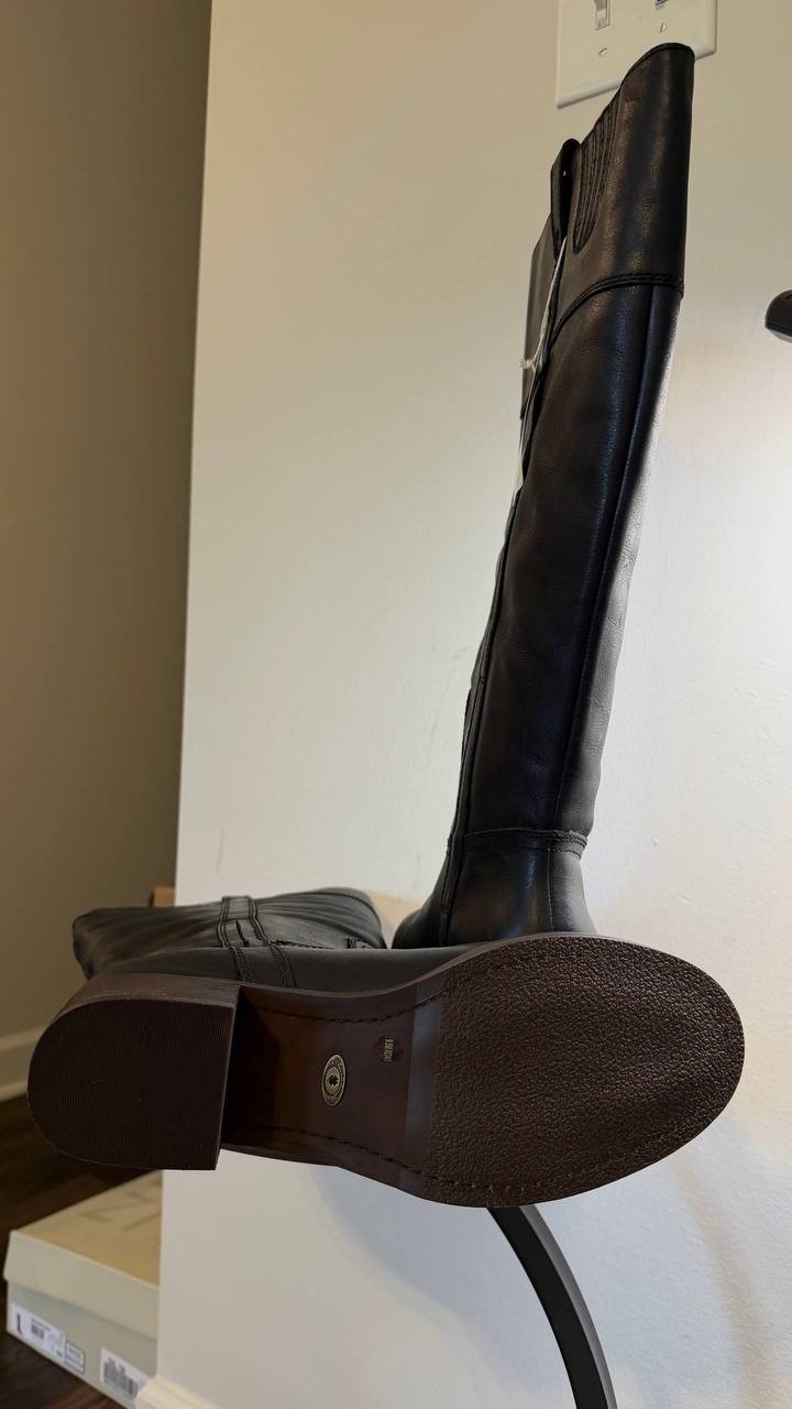 Lucky Brand Hybiscus Boots 9.5M Black Leather Pull Tabs Riding NIB msrp$229