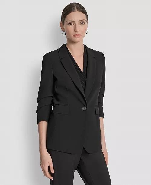 DKNY Ruched‑Sleeve One‑Button Blazer – Size 8P – NWT – $139