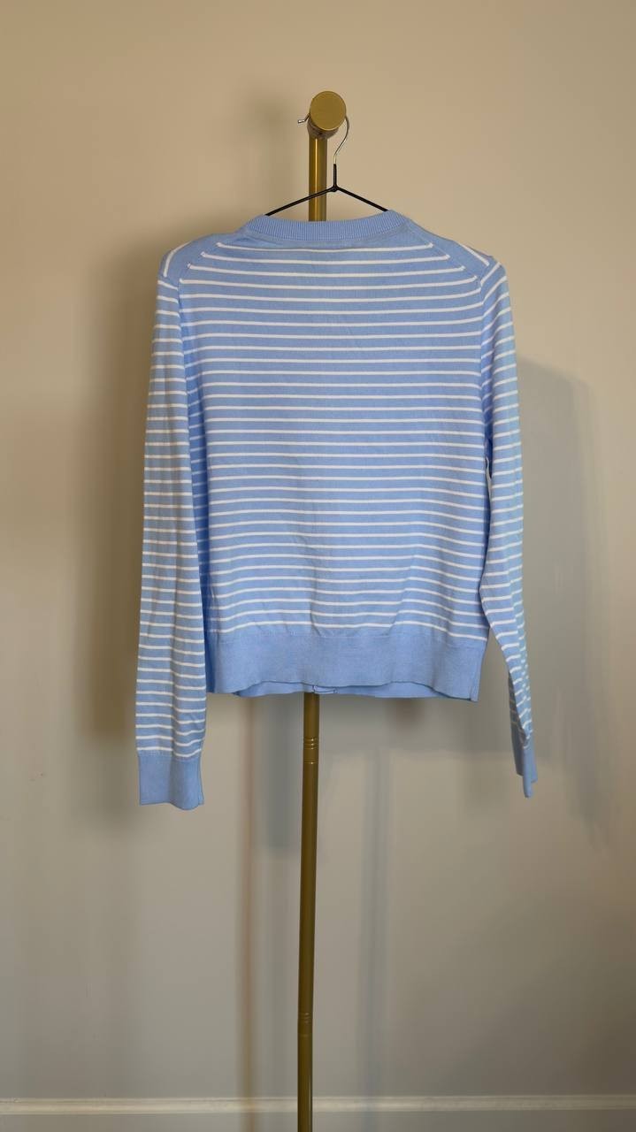 Tommy Hilfiger Crewneck Cardigan Blue/Ecru M NWT $74.50