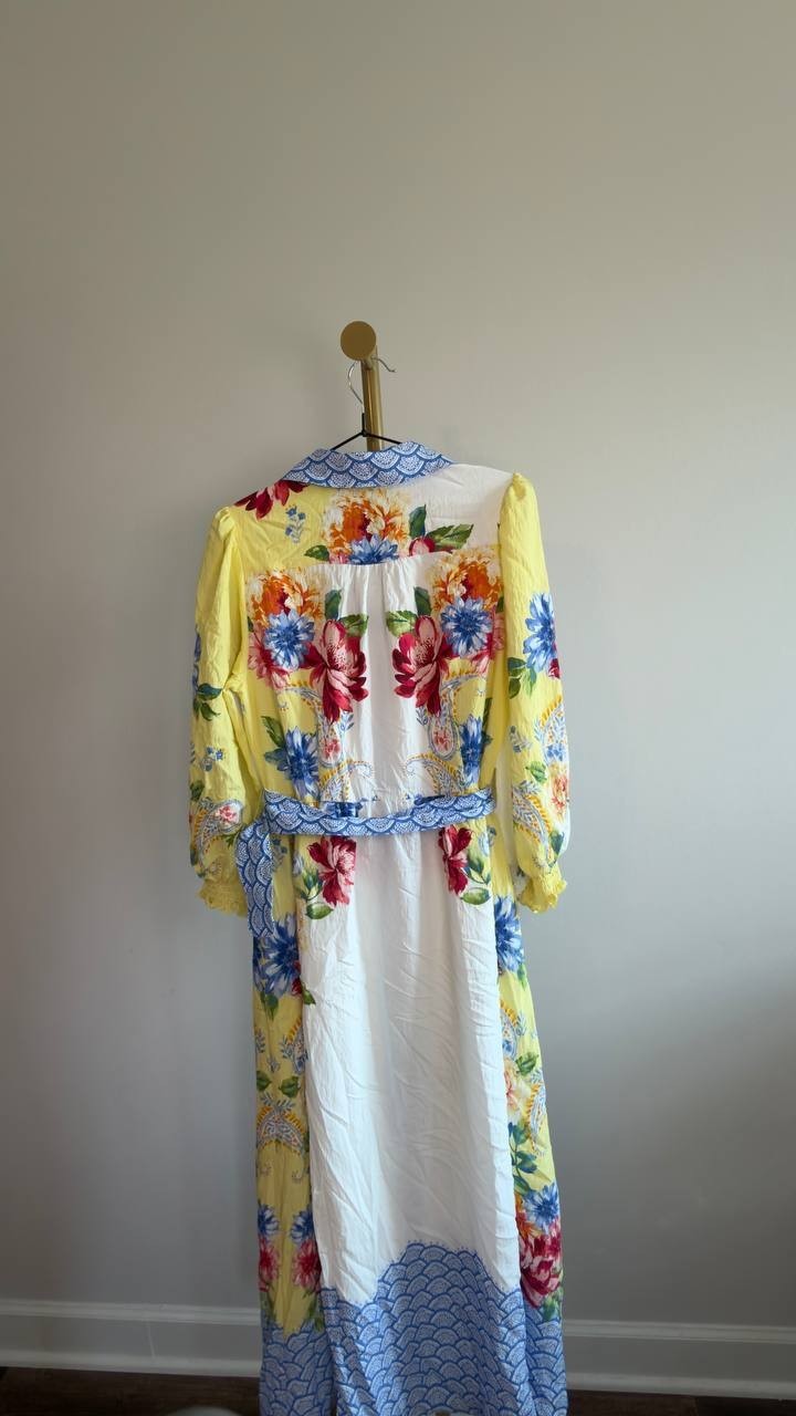 T Tahari Printed 3/4‑Sleeve Midi Shirt Dress 6 Porto Garden NWT $178