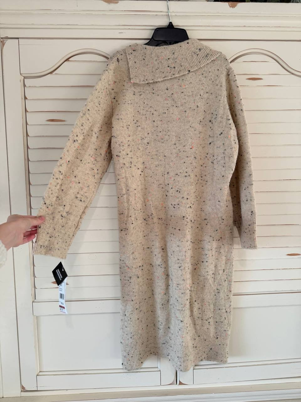 Sandra Darren Cable Knit Sweater Dress Beige Speckled Size L NWT $89 – Cozy Chic